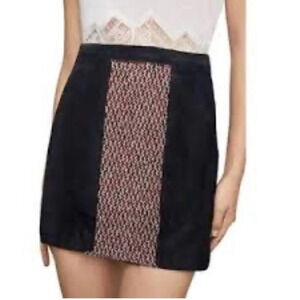 BCBG Maxazria Womens Skirt Size S Black Leather Tweed Panel ($158 MSRP)